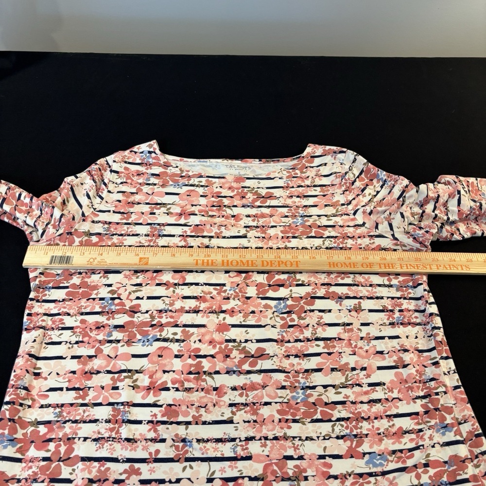 Talbots Womens Pink Floral‎ Cotton 3/4 sleeve stretch blouse sz X casual stretch - Picture 8 of 12